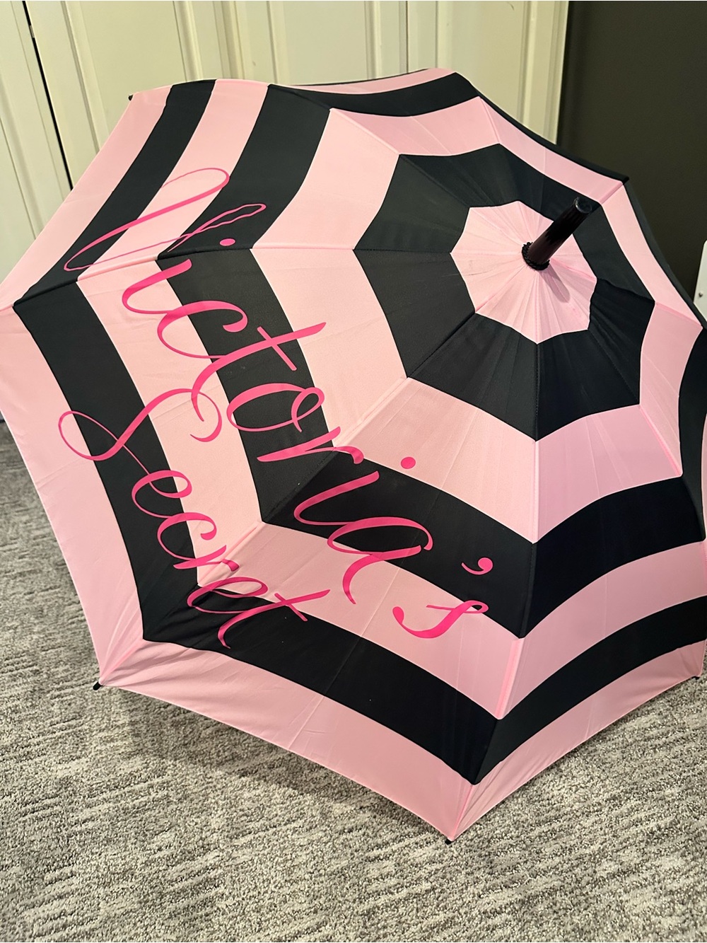 Victoria's Secret Pink and Black Striped Logo Umbrella